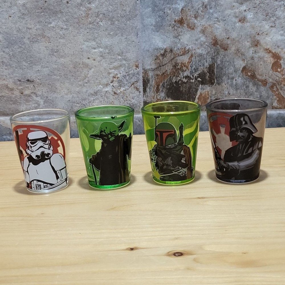 Star Wars Shot Glasses Yoda Vader Boba Fett Storm Trooper Set of 4